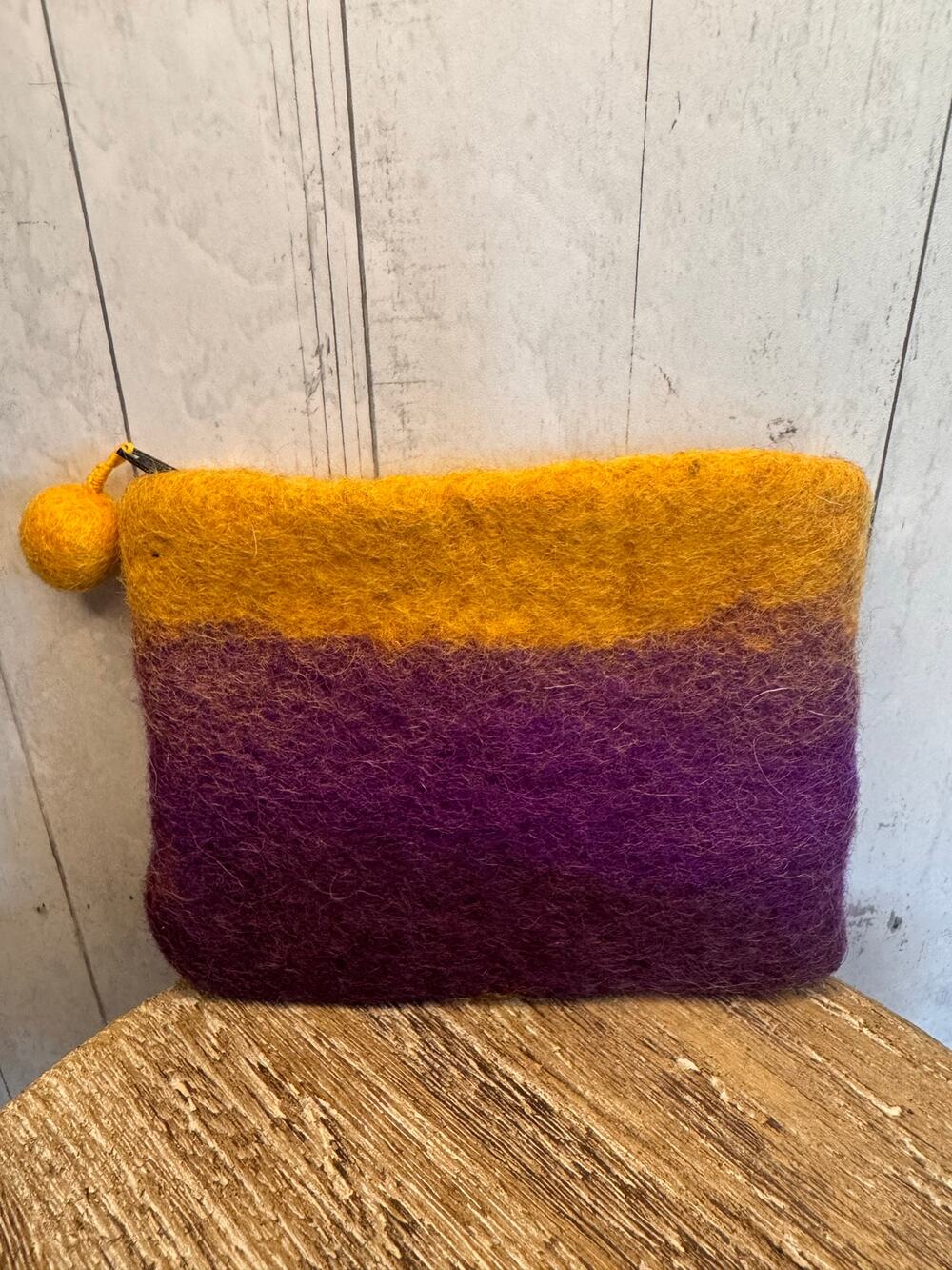 Felted Wool Coin Purse Wallet Cute Purple Yellow NEW! Wallets Boho Striped